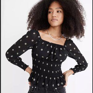 NWT Madewell Georgette Square-Neck Smock-Waist Top (S)